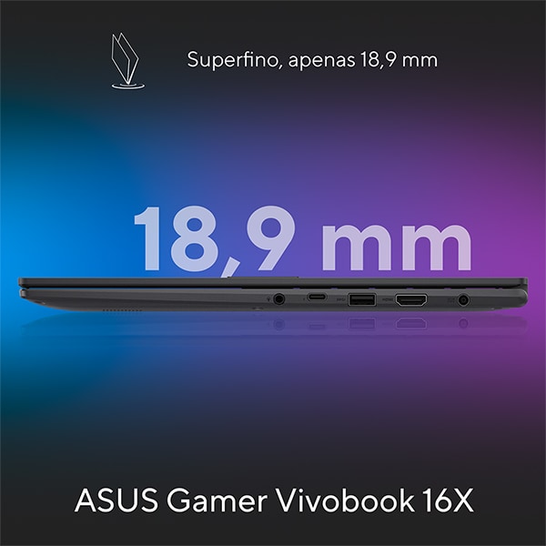 Notebook Gamer Vivobook 16X, Intel Core i5, Placa de Vídeo 4GB Dedicada NVIDIA GeForce RTX 2050, 8GB de Memória, 512GB de Armazenamento SSD, Windows 11 Home, Tela 16", Preto, K3605ZF-N1420W, Asus - 1 UN