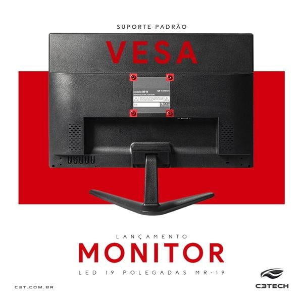 Monitor 19", LED, HD, HDMI / VGA , Tela IPS, 60Hz, 5ms, Preto, MR-19, C3Tech - CX 1 UN