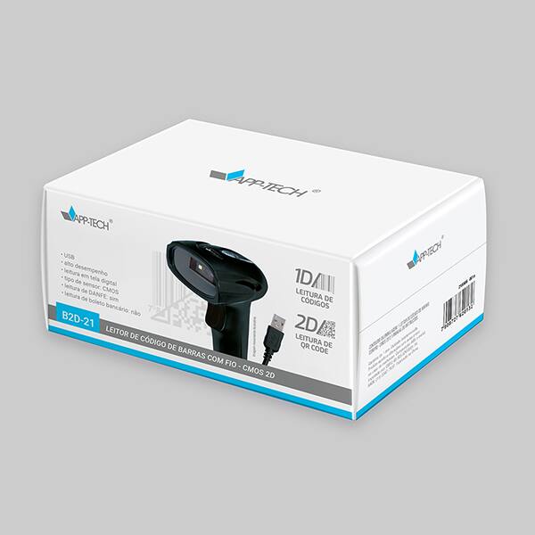 Leitor de código de barras CMOS, USB, Para Danfe e Códigos 1D e 2D, B2D-21, App-Tech - CX 1 UN