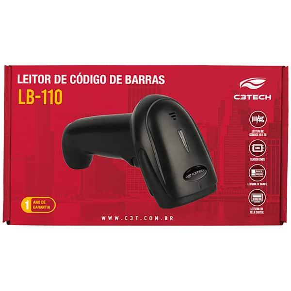 Leitor de código de barras CMOS 1D/2D, Preto, LB-110BK, C3Tech - CX 1 UN