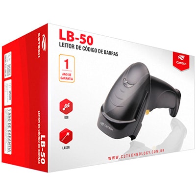 Leitor de código de barras 1D Sensor Laser, USB, LB-50BK, C3Tech - CX 1 UN