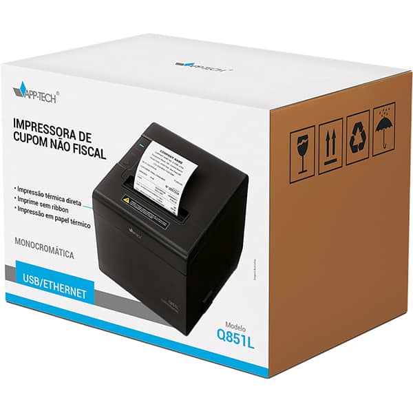 Impressora térmica de cupom não fiscal, Ethernet / USB, Monocromática, Bivolt, Q851L , App-tech - CX 1 UN