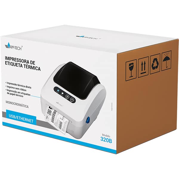 Impressora de etiqueta térmica Ethernet / USB, Monocromática, Bivolt, Branca, Térmica Direta, 320B, App-tech - CX 1 UN