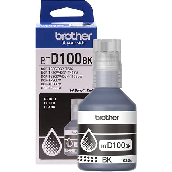 Garrafa de tinta Brother para recarga de equipamento Inkjet, Preta, BTD100BK - CX 1 UN