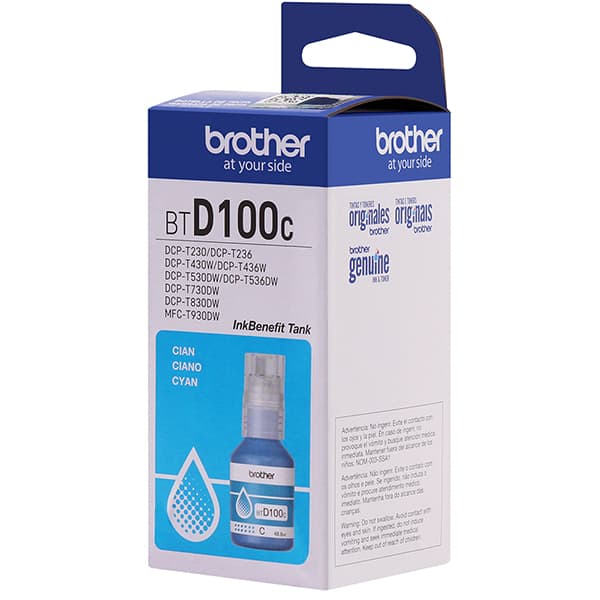 Garrafa de tinta Brother para recarga de equipamento Inkjet, Ciano, BTD100C - CX 1 UN