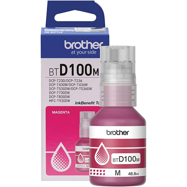 Garrafa de tinta Brother para recarga de equipamento Inkjet, Magenta, BTD100M - CX 1 UN