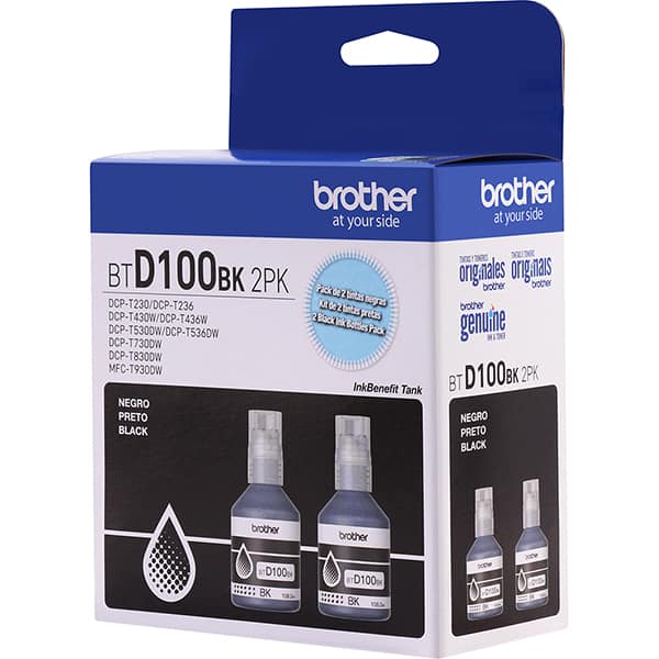 Garrafa de tinta Brother para recarga de equipamento Inkjet, Preto,(2 Refis de BTD100BK) - BTD1002PK CX 1 UN