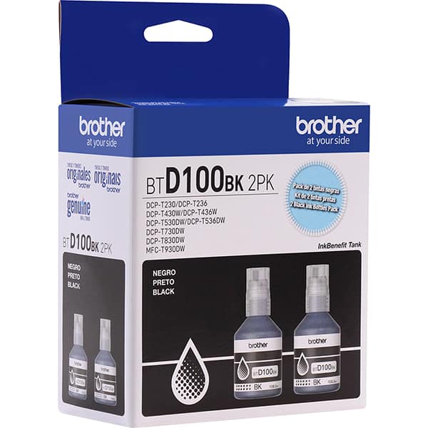 Garrafa de tinta Brother para recarga de equipamento Inkjet, Preto,(2 Refis de BTD100BK) - BTD1002PK CX 1 UN