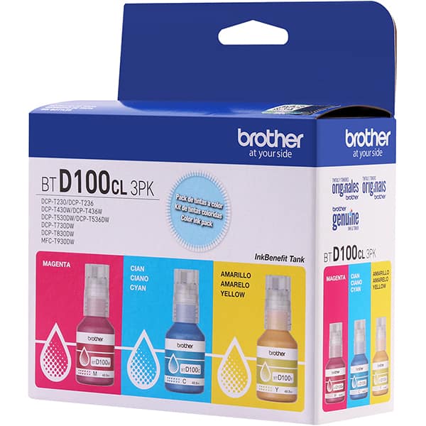 Garrafa de tinta Brother para recarga de equipamento Inkjet, Ciano, Magenta, Amarelo,(3 Refis), BTD1003PK - CX 1 UN