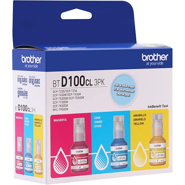 Garrafa de tinta Brother para recarga de equipamento Inkjet, Ciano, Magenta, Amarelo,(3 Refis), BTD1003PK - CX 1 UN