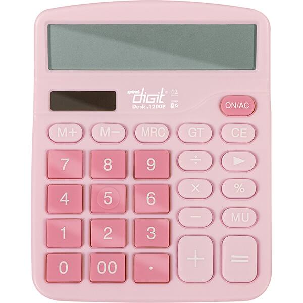 Calculadora de bolso (Bateria/Energia Solar), 12 dígitos, Rosa, 1200P, Spiral Digit - CX 1 UN