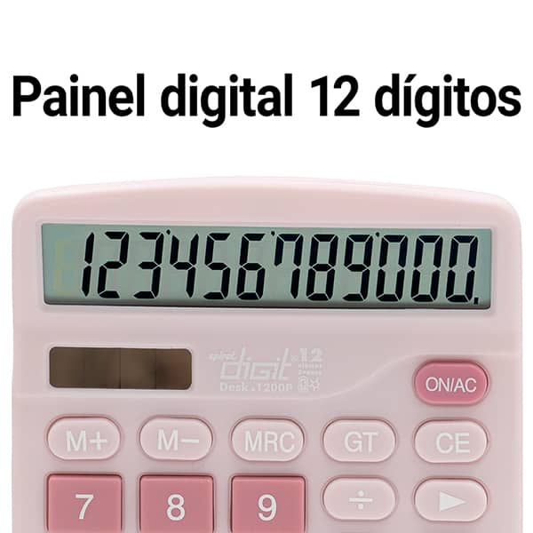 Calculadora de Mesa (Bateria/Energia Solar), 12 dígitos, Rosa, 1200P, Spiral Digit - CX 1 UN