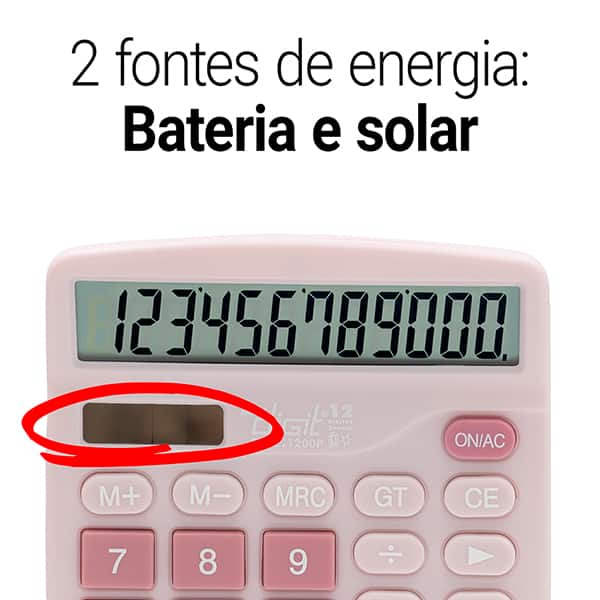 Calculadora de Mesa (Bateria/Energia Solar), 12 dígitos, Rosa, 1200P, Spiral Digit - CX 1 UN