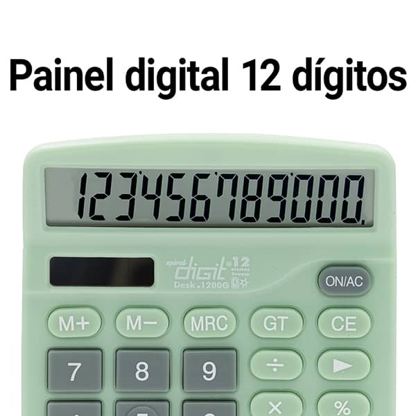 Calculadora de Mesa (Bateria/Energia Solar), 12 dígitos, Verde, 1200G, Spiral Digit - CX 1 UN