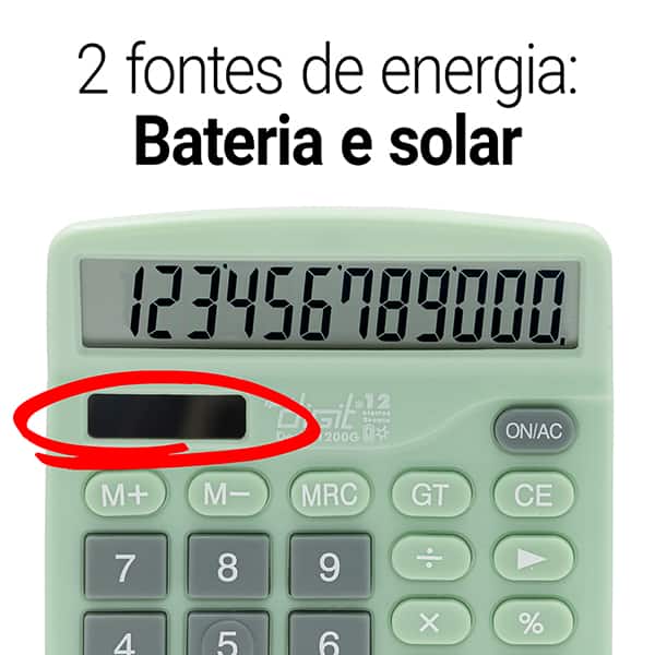 Calculadora de Mesa (Bateria/Energia Solar), 12 dígitos, Verde, 1200G, Spiral Digit - CX 1 UN