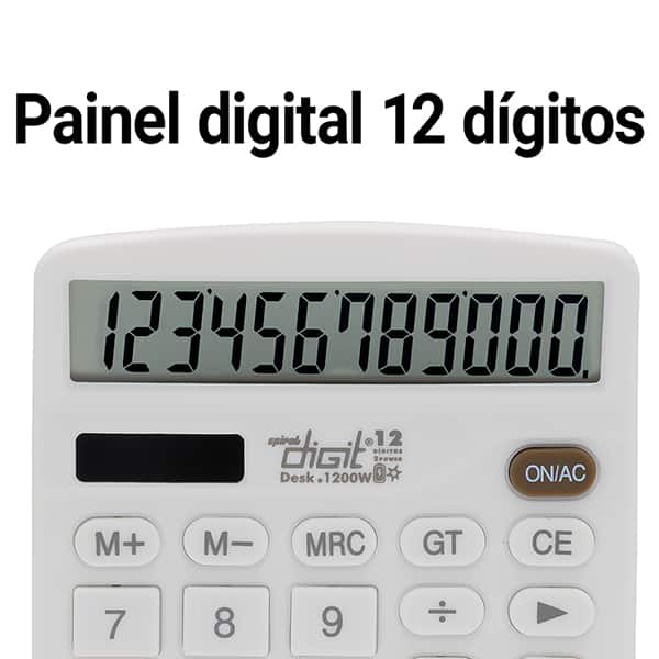 Calculadora de Mesa (Bateria/Energia Solar), 12 dígitos, Branco, 1200W, Spiral Digit - CX 1 UN