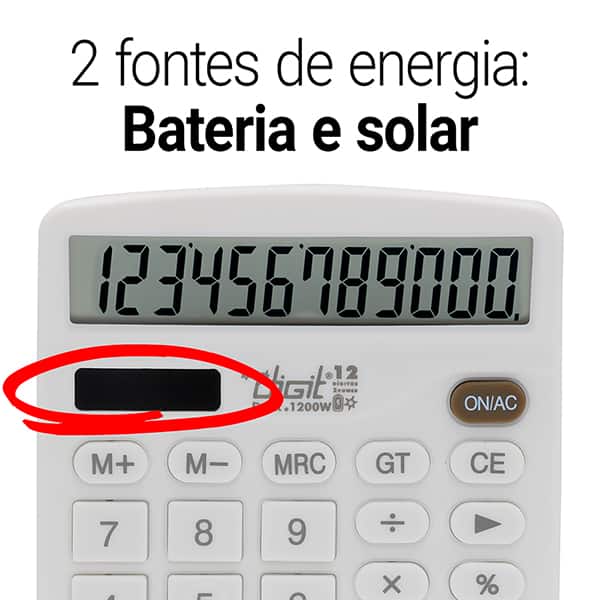 Calculadora de Mesa (Bateria/Energia Solar), 12 dígitos, Branco, 1200W, Spiral Digit - CX 1 UN