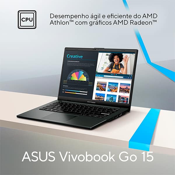 Notebook ASUS Vivobook Go 15, AMD Athlon Silver 10, 8GB de Memória, Armazenamento 128GB SSD, Windows 11 Home, Tela de 15,6", Preto, E1504FA-BQ5315W, ASUS – CX 1 UN Notebook ASUS Vivobook Go 15, AMD Athlon Silver 10, 8GB de Memória, Armazenamento 128GB SSD, Windows 11 Home, Tela de 15,6", Preto, E1504FA-BQ5315W, ASUS – CX 1 UN