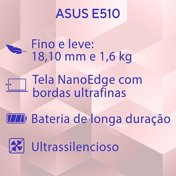 Notebook Asus E510, Intel Celeron N4020 Dual Core, 4GB de Memória, Armazenamento 128GB eMMC, Windows 11, Rosa, Tela de 15,6", E510KA-BR833WS - CX 1 UN