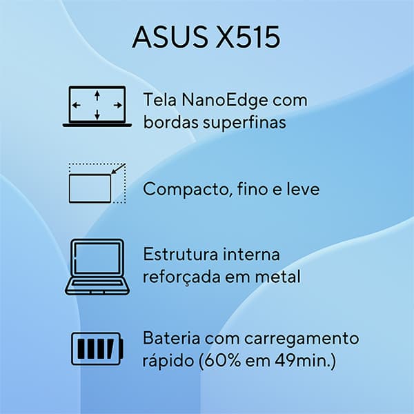 Notebook Asus X515KA, Intel Celeron N4500 Dual Core, 4GB de Memória, Armazenamento 128GB SSD, Windows 11, Preto, Tela de 15,6", 90NB0VI1-M00FC0 - CX 1 UN