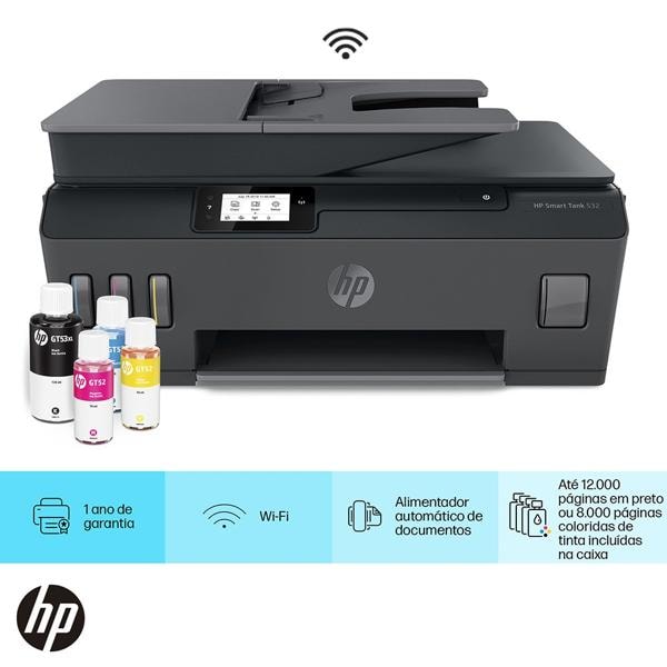 Impressora Multifuncional tanque de tinta Smart Tank, 532, 5HX16A, HP - EB 1 UN