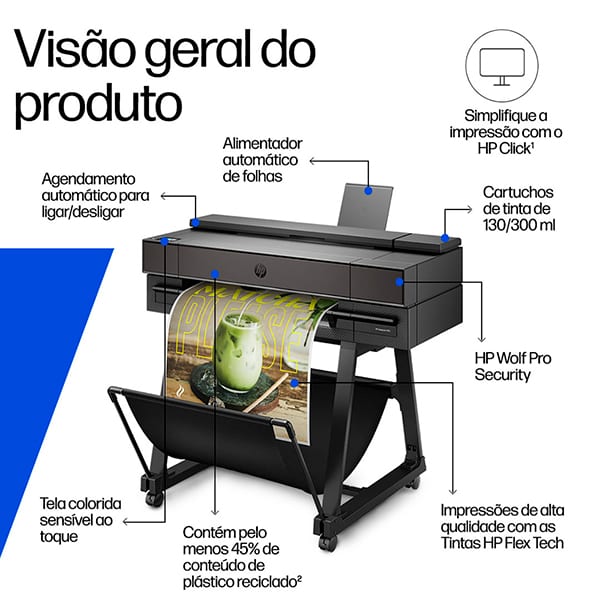 Impressora plotter 24" Designjet T870, Colorida, Wi-fi, Conexão Ethernet, Bivolt, AM0X9A , HP - CX 1 UN