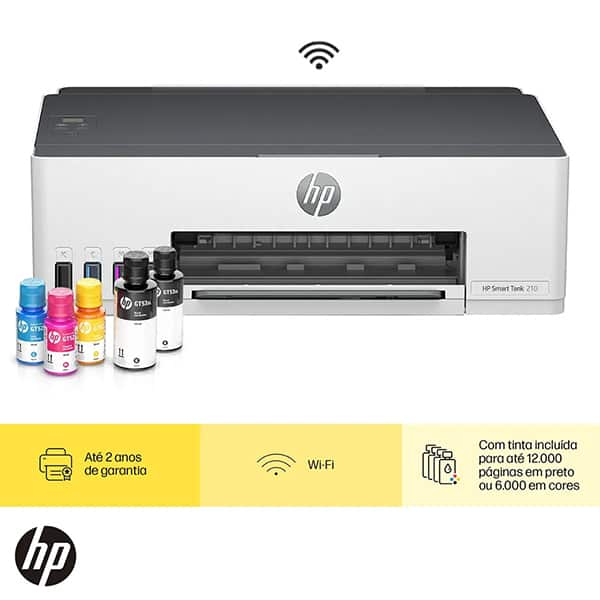 Impressora HP Smart Tank 210 Tanque de Tinta, Colorida, Wi-Fi, Conexão USB, Bivolt, 3D4L5A, HP CX 1 UN