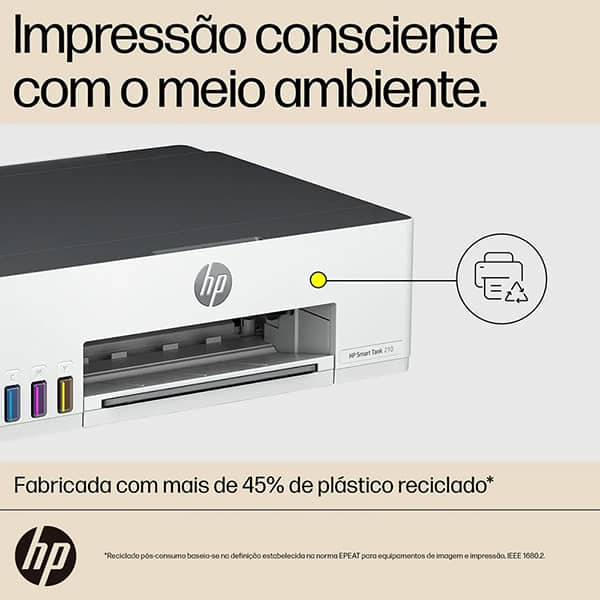 Impressora HP Smart Tank 210 Tanque de Tinta, Colorida, Wi-Fi, Conexão USB, Bivolt, 3D4L5A, HP CX 1 UN