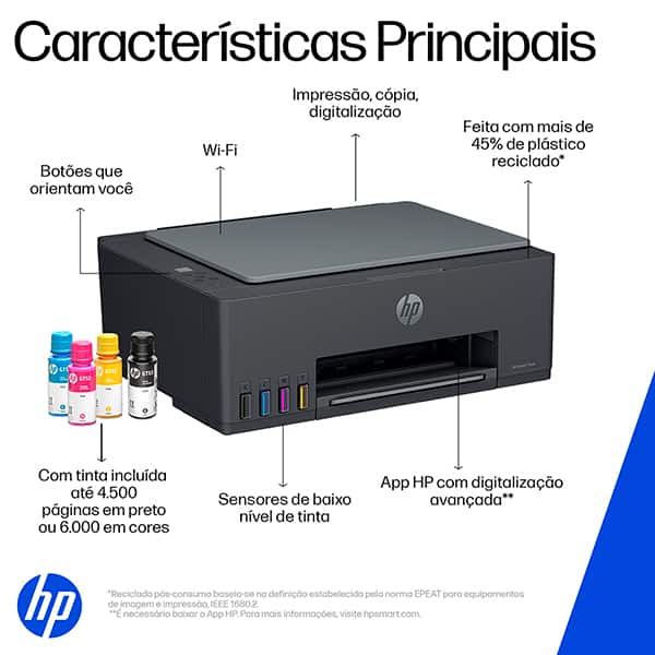 Impressora Multifuncional HP Smart Tank 589 Tanque de Tinta (5D1A8A), Colorida, Wi-Fi, Conexão USB, Bivolt, 5D1A8A , HP - CX 1 UN Impressora Multifuncional HP Smart Tank 589 Tanque de Tinta (5D1A8A), Colorida, Wi-Fi, Conexão USB, Bivolt, 5D1A8A , HP - CX 1 UN