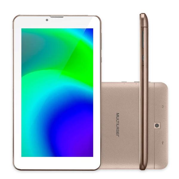 Tablet Multi M7, Memória de 32GB, Câmera Frontal de 2MP, Câmera Traseira de 2MP, Conexões Wi-Fi e 3G, Tela de 7", Dourado, NB362 - CX 1 UN