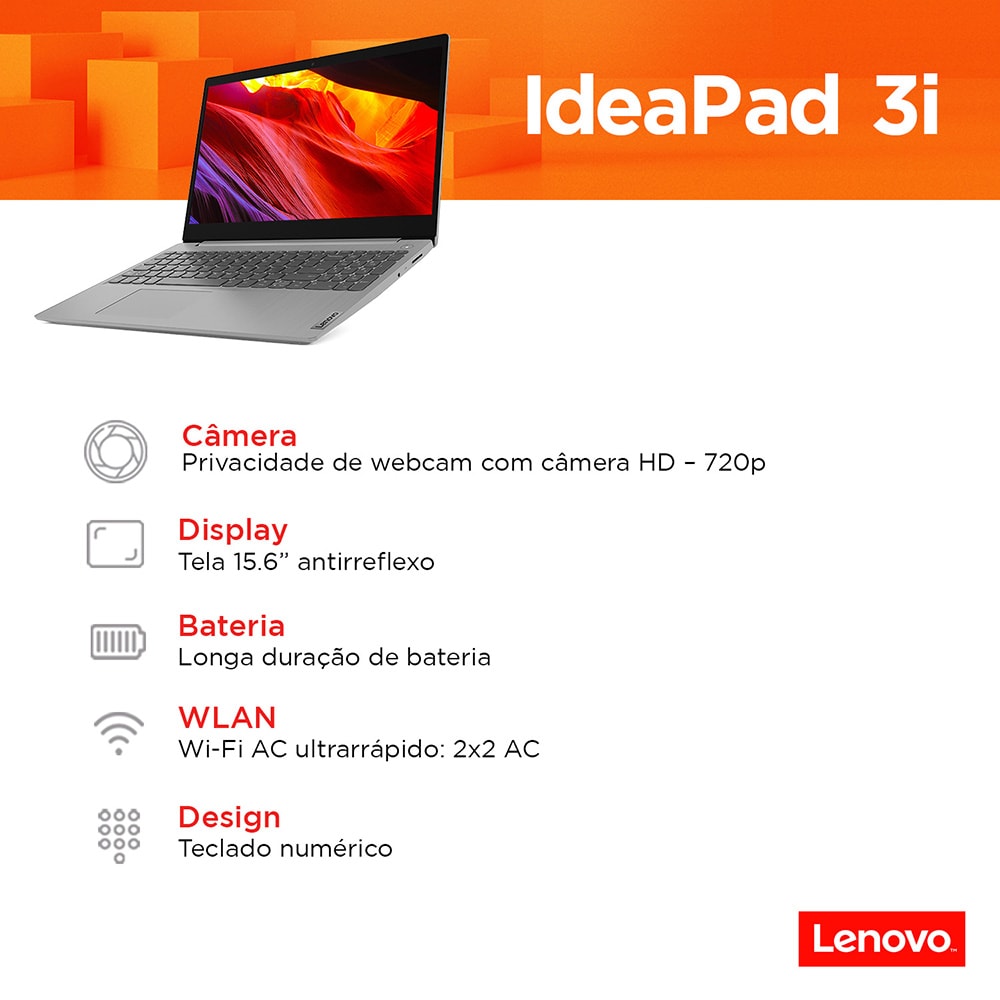 Notebook Lenovo IdeaPad 3i i3-1115G4 4GB 256GB SSD Intel UHD Graphics  Windows 11 15.6', Cinza, 82MD000ABR : : Computadores e  Informática