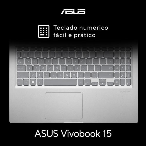 Notebook Vivobook Asus, Processador Core i3, 4GB de Memória, Armazenamento 256GB SSD, X1500EA-EJ3665W, Windows 11 Home, Prata, Asus CX 1 UN