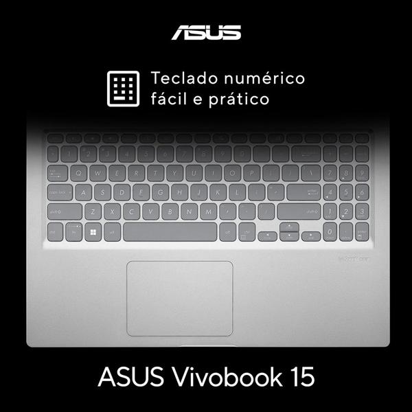 Notebook Vivobook Asus, Processador Core i5, 8GB de Memória, Armazenamento 256GB SSD, X1500EA-EJ3669W, Windows 11 Home, Prata, Tela de 15", Asus - CX 1 UN