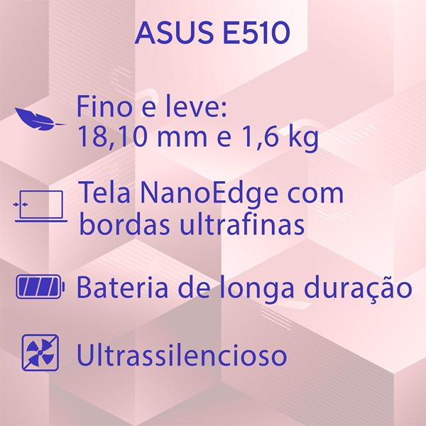 Notebook Asus Intel Celeron Dual Core, 4GB de Memória, Armazenamento 128GB eMMC, Windows 11, Rosa, Tela de 15,6", com Microsoft 365 Personal 12 Meses*, E510MA-BR1348WS - 1 UN