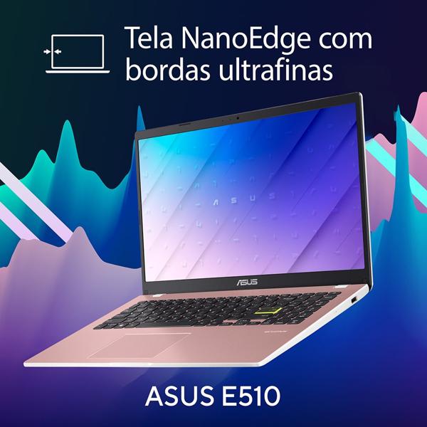 Notebook Asus Intel Celeron Dual Core, 4GB de Memória, Armazenamento 128GB eMMC, Windows 11, Rosa, Tela de 15,6", com Microsoft 365 Personal 12 Meses*, E510MA-BR1348WS - 1 UN