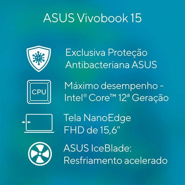 Notebook Asus Vivobook, Processador Intel Core I3-1220P, 8GB de Memória, Armazenamento 256GB SSD, Windows 11 Home, Prata, Tela de 15,6", 90NB0VX2-M, Asus - CX 1 UN