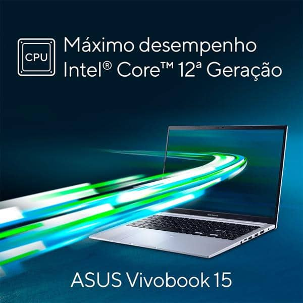 Notebook Asus Vivobook, Processador Intel Core I3-1220P, 8GB de Memória, Armazenamento 256GB SSD, Windows 11 Home, Prata, Tela de 15,6", 90NB0VX2-M, Asus - CX 1 UN