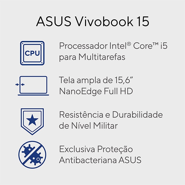 Notebook Asus Vivobook, Intel Core I5, 8GB de Memória, Armazenamento 256GB SSD, Windows 11 Home, Prata, Tela de 15,6", X1504ZA-RJ985W, ASUS - CX 1 UN