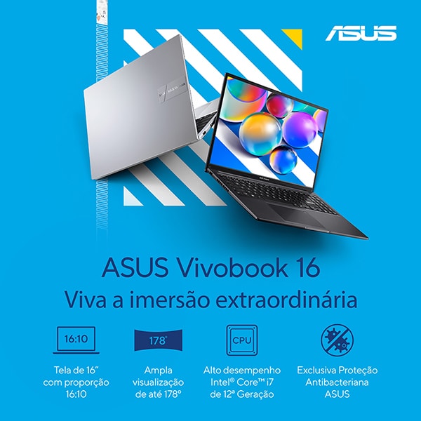 Notebook Asus Vivobook 16, Intel Core I7, 16GB de Memória, Armazenamento 512GB SSD, Windows 11 Home, Prata, Tela de 16", X1605ZA, ASUS - CX 1 UN