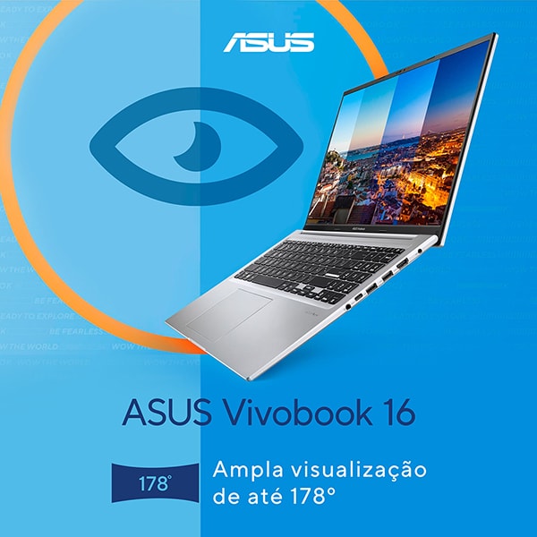 Notebook Asus Vivobook 16, Intel Core I7, 16GB de Memória, Armazenamento 512GB SSD, Windows 11 Home, Prata, Tela de 16", X1605ZA, ASUS - CX 1 UN