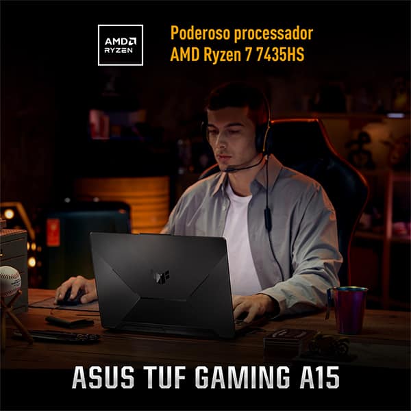 Notebook Gamer TUF Gaming A15, Placa de Vídeo Dedicada NVIDIA GeForce RTX 3050, AMD Ryzen 7, 16GB de Memória, 512GB SSD de Armazenamento, Windows 11, Tela de 15,6", Cinza, Asus - CX 1 UN