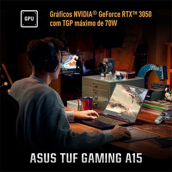 Notebook Gamer TUF Gaming A15, Placa de Vídeo Dedicada NVIDIA GeForce RTX 3050, AMD Ryzen 7, 16GB de Memória, 512GB SSD de Armazenamento, Windows 11, Tela de 15,6", Cinza, Asus - CX 1 UN