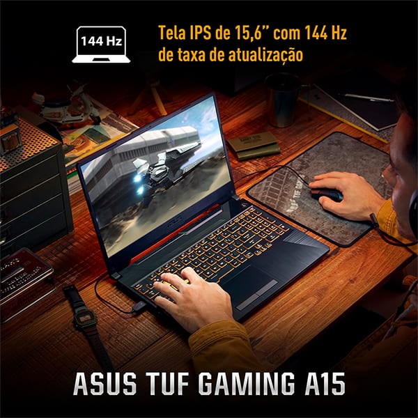 Notebook Gamer TUF Gaming A15, Placa de Vídeo Dedicada NVIDIA GeForce RTX 3050, AMD Ryzen 7, 16GB de Memória, 512GB SSD de Armazenamento, Windows 11, Tela de 15,6", Cinza, Asus - CX 1 UN