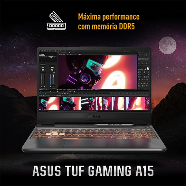 Notebook Gamer TUF Gaming A15, Placa de Vídeo Dedicada NVIDIA GeForce RTX 3050, AMD Ryzen 7, 16GB de Memória, 512GB SSD de Armazenamento, Windows 11, Tela de 15,6", Cinza, Asus - CX 1 UN