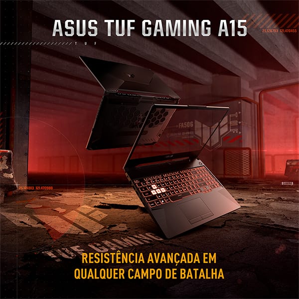 Notebook Gamer TUF Gaming A15, Placa de Vídeo Dedicada NVIDIA GeForce RTX 3050, AMD Ryzen 7, 16GB de Memória, 512GB SSD de Armazenamento, Windows 11, Tela de 15,6", Cinza, Asus - CX 1 UN