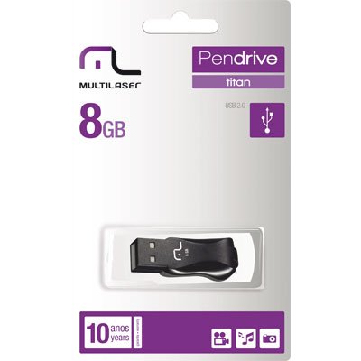 Pen Drive 8GB USB 2.0 Titan preto PD601 Multilaser - BT 1 UN