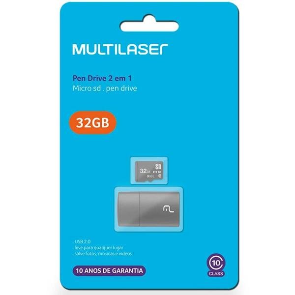 Cartão de memória micro SD 32GB Classe 10 com Leitor USB MC163 Multilaser - BT 1 UN