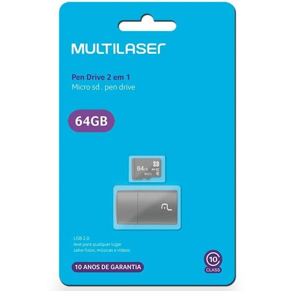 Cartão de memória micro SD 64GB Classe 10 com Leitor USB MC164 Multi - BT 1 UN