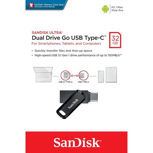 Pen Drive Dual Drive, Ultra Go, 32GB, Conectores USB 3.1, Tipo-C e Tipo-A, SDDDC3-032 , SanDisk - BT 1 UN