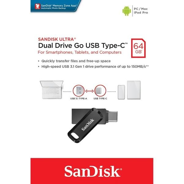 Pen Drive Dual Drive, Ultra Go, 64GB, Conectores USB 3.1, Tipo-C e Tipo-A, SDDDC3-064 , SanDisk - BT 1 UN